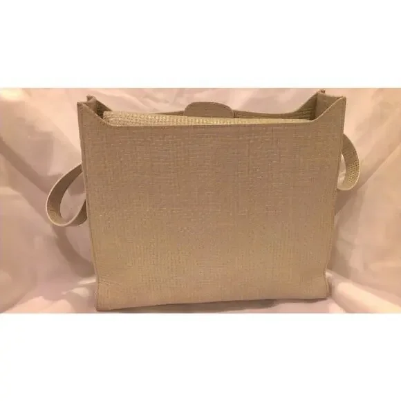 ESCADA Pearlized Light Olive Green & Silver Pearl Woven Leather Handbag - Picture 6 of 11